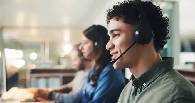 Contact center, business man or consulting for support, feedback or quality assurance