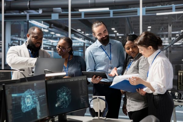 Team working together in a data center