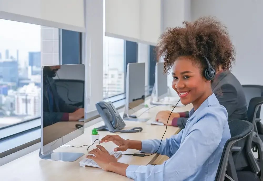 Woman with a headset working
